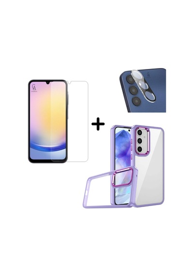 Samsung Galaxy A25 Uyumlu Pastel Renk Telefon Kılıfı Temperli Cam Ekran Ve Kamera Koruyucu