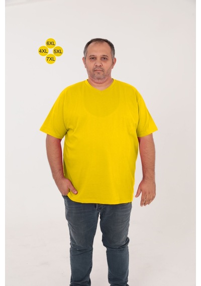 Big Nona Erkek Büyük Beden Unisex T-shirt V Yaka Sarı