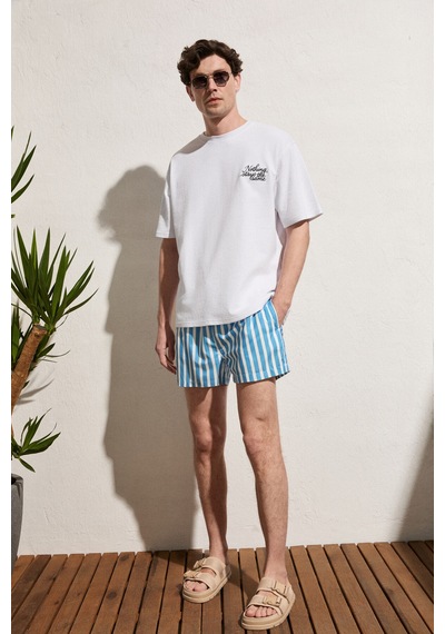 Grimelange Calıdo Erkek Organik Pamuklu Baskı Ve Nakışlı Bisiklet Yaka Oversıze Beyaz T-shirt Beyaz