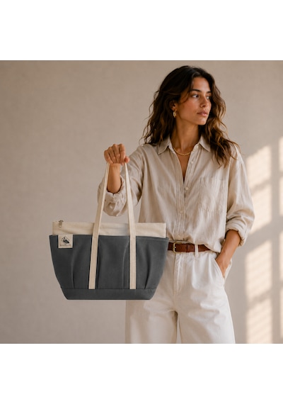 Bordglow Novaglow Design Serisi Küçük Boy - Siyah - Premium Kanvas Çanta - Tote Bag 9 Cep - Fermuarlı 32x22x10 Cm Füme