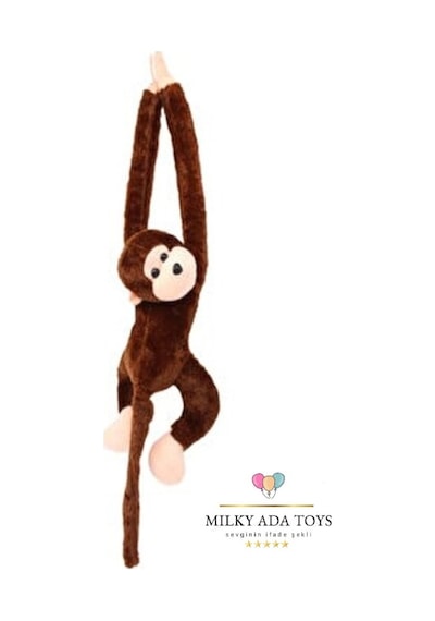 Pelus Maymun Sesli Sarılan Cırt Cırtlı 55 Cm 4 Farklı Renk Kahverengi