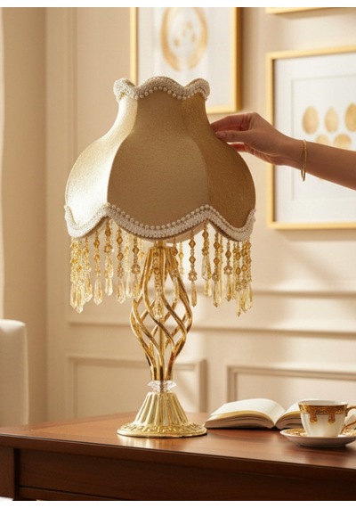 Gold Gece Lambası Abajur Klasik Model Metal Gold Kaplama Ayak 50x30cm Ab00122p3 Gold