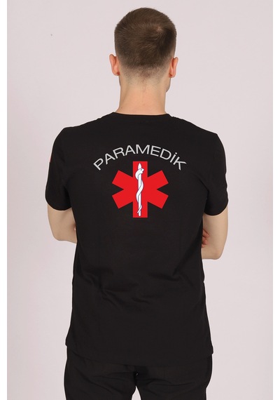 Siyah Paramedik Bisiklet Yaka Tişört Unisex