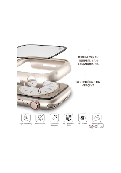 Novstrap Apple Uyumlu  Watch 7/8/9 Seri 45mm İle Starlight Yıldız Işığı Ekran Kasa Koruyucu Kapak