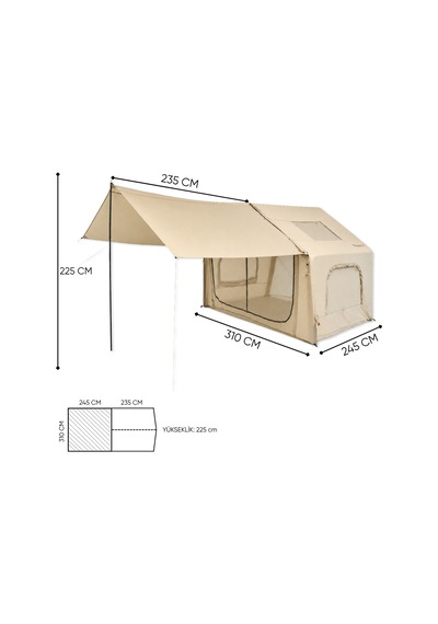 Tenteli Şişme Çadır - Baca Çıkışlı - Freecamp Turbo Canopy - 8 Kişilik - 8 M² Çok Renkli