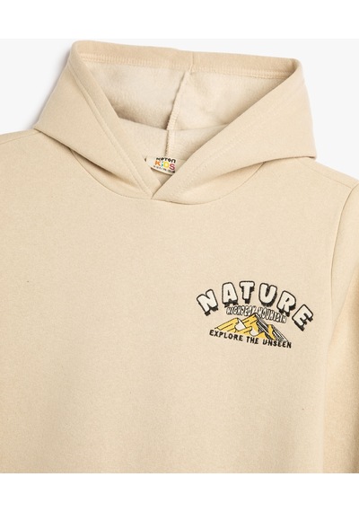 Koton Basic Kapşonlu Sweatshirt Uzun Kollu İşleme Detaylı Şardonlu Bej 4wkb10324tk 4WKB10324TK052 Ekru