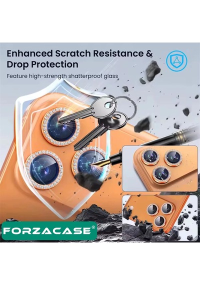Forzacase Apple Uyumlu iPhone 17 Pro İle Elmas Taşlı Kamera Camı Lens Koruyucu Halka Seti - Fc1126 Gümüş