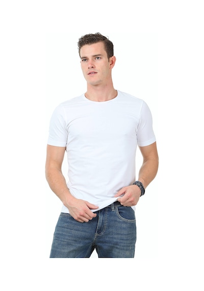 Beyaz Pamuk Karışımlı T-shirt Beyaz