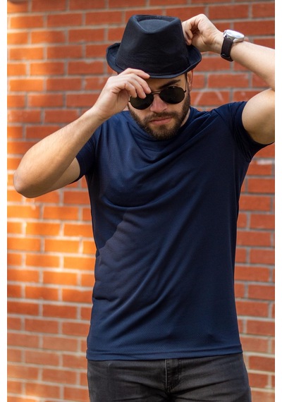 Azıcık Akıllı Lacivert Basic Rahat İnce Petek Kumaş Spor Erkek Tshirt 22ETSHPORT Lacivert