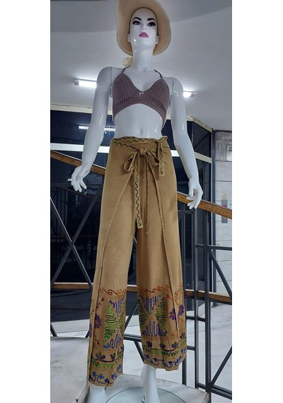 Eren Style Otantik Nakış İşlemeli Harem Şalvar Bulmaca Pantolon 103 Cm -8719 Bej