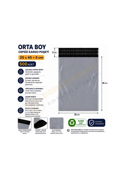 35x45+5 Cm 35x50 Cepsiz Kargo Poşeti 500 Adet