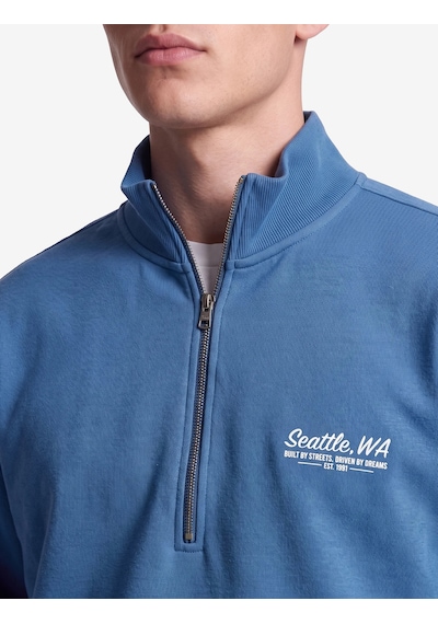 Koton Pamuklu Regular Fit Nakışlı Uzun Kollu Yarım Fermuarlı Sweatshirt Mavi 7wam70131mk