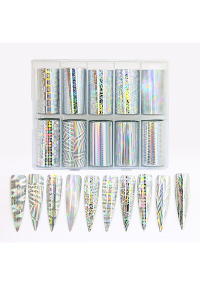 10lu Tırnak Süsleme Folyosu Holografik Geometri Dizayn Nail Art Transfer Folyo Wnf-273