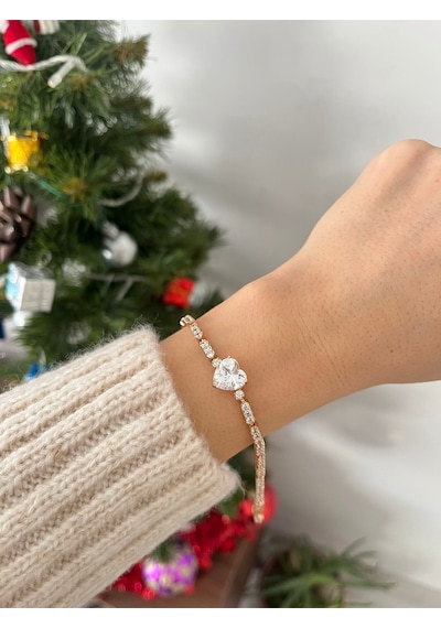 Kadın Xuping Rose Gold Su Yolu Kalp Zirkon Vip Çelik Bileklik Altın