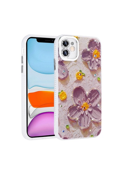 Apple Uyumlu iPhone 11 Kılıf Çiçek Desenli Parlak Taşlı Sert Silikon Garden Kılıf