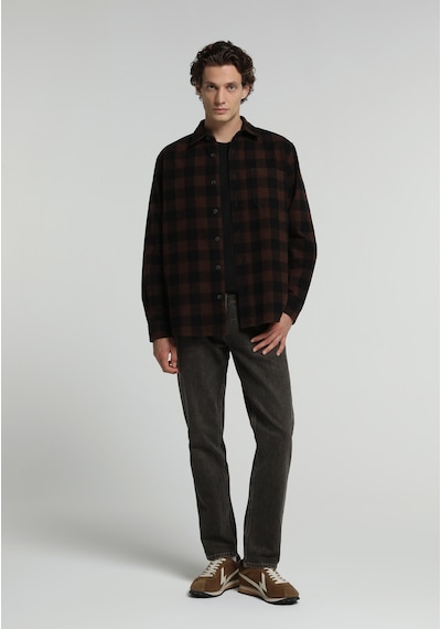 Colin's Colins Relaxed Fit Shirt Neck Ekoseli Erkek Kahverengi Uzun Kol Gömlek Cl1082022 Q1.v1 Brw