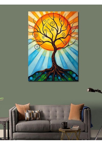Kanvas Tablo Güneş Ve Yaşam Ağacı 70cmx100cm