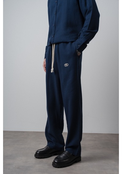 Respire Erkek R Nakışlı Müslin Baggy Pantolon Lacivert