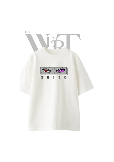 Thewert Obito 1 Tasarım Baskılı Ünisex Beyaz Oversize T-shirt