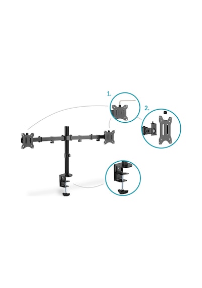 Digitus DA-90400 17"-32" 2x8 KG (Maks.) Sıkıştırmalı İkili Monitör Tutucu Siyah