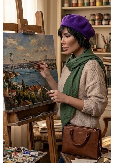 Ritagarcia Vintage Tarz Kadın Fransız Keçe Ressam Bere Mor