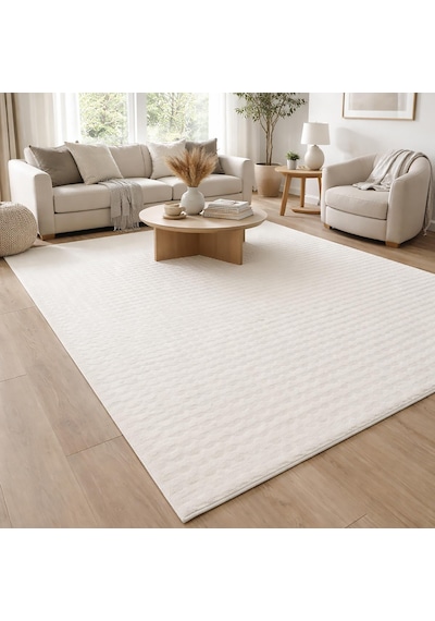 Krem Yumuşak Bubble Kaymaz Özel Taban Peluş Halı Yolluk Yıkanabilir 102