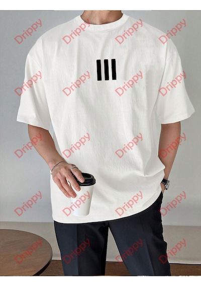 Flood Of Style 3 Çizgi Baskılı Beyaz Erkek Tshirt Beyaz