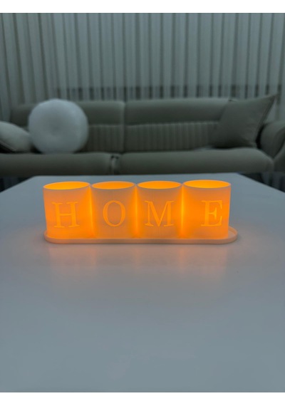 Home Yazılı 4'lü Led Tealight Mumluk Seti Beyaz Standlı Dekoratif Ev Aksesuarı