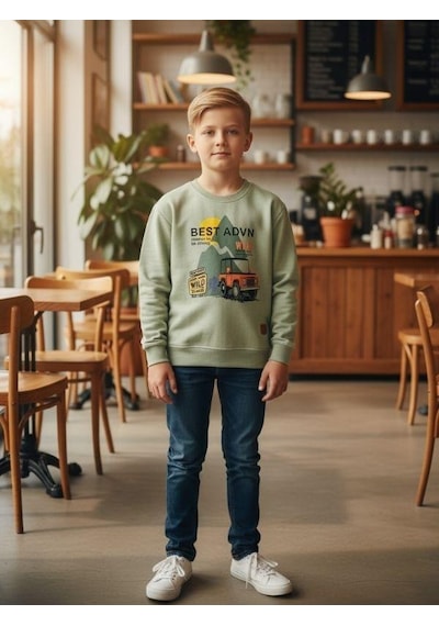 Zekids Erkek Çocuk Pamuklu Best Advn Yazılı İnce Uzun Kollu T-shirt-16342 Haki