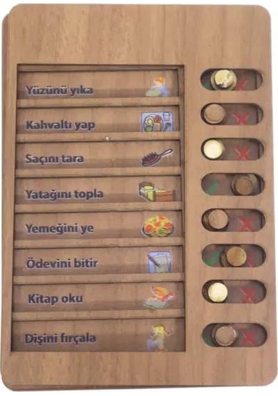 Ahşap Çocuk Günlük Rutin Checklist Kontrol Listesi