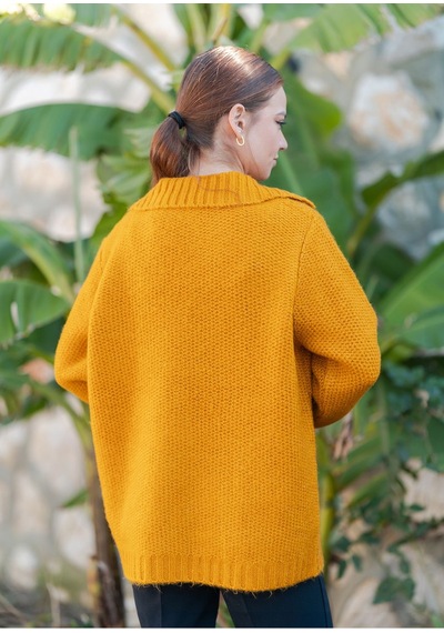 Gömlek Yaka Oversize Basic Kazak Hardal