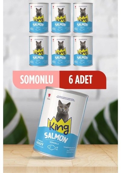 King Sos İçerisinde Et Parçacıklı Somonlu Kedi Konservesi 400 Gr 6 Adet