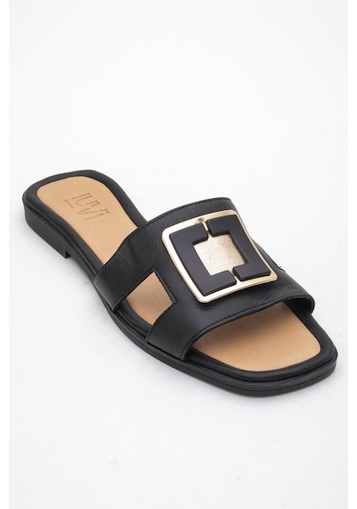Luvishoes Luvi Shoes Millie Siyah Hakiki Deri Tokalı Kadın Terlik Siyah