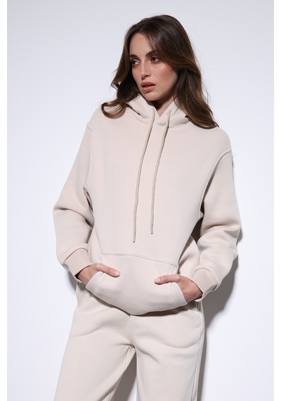 Antioch Kapüşonlu Basic Kadın Sweatshirt Taş