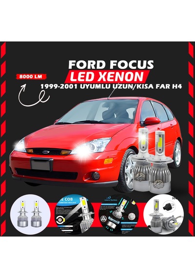 Ford Focus 1 1999-2001 Uzun-kısa Uyumlu Şimşek Etkili Led Xenon Performance Series H4