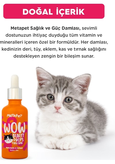 Metapet Kediler İçin 6in1 Multivitamin Damlası Tüy Eklem Glukozamin 50 ML