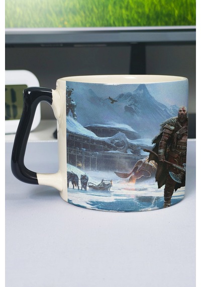God Of War Baskılı Seramik Lüks Kupa 1 Adet Özel Siyah Kulp Dalga Kulp V1d Çok Renkli