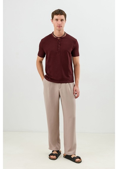 Antioch Pamuklu Düğmeli Yaka T-shirt Bordo