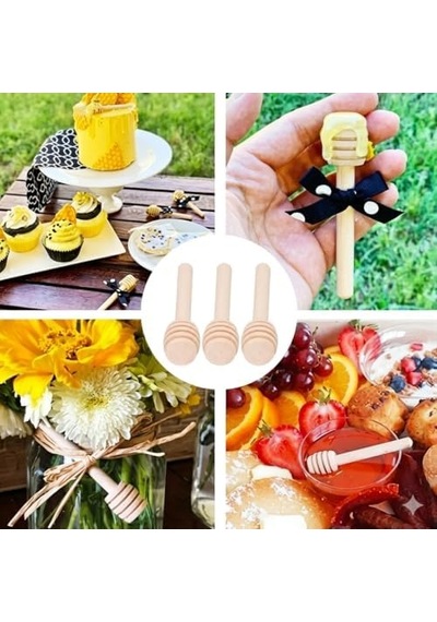 10'lu Paket 8 Cm Mini Ahşap Bal Kaşığı - Hediyelik Bal Çubuğu, Nişan, Düğün, Nikah Şekeri Ve Bebek Mevlüdü İçin Süsleme Kaşığı - Doğal Ahşap Küçük Bal Karıştırıcı Ve Sunum Aksesuarı