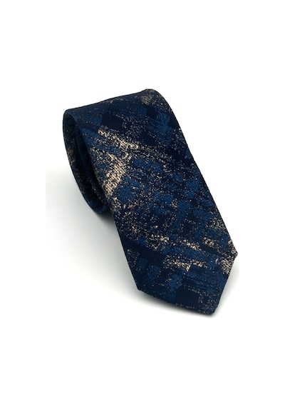 Gaffy Bej Desenli Petrol Mavi Dokuma Kumaş Mendilli Slim Fit Kravat // Sdk-2608-5 Mavi