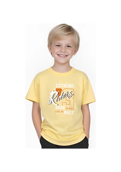 Panios Kids Extreme Riders Baskılı Erkek Çocuk Yuvarlak Yaka Kısa Kollu T-shirt Sarı