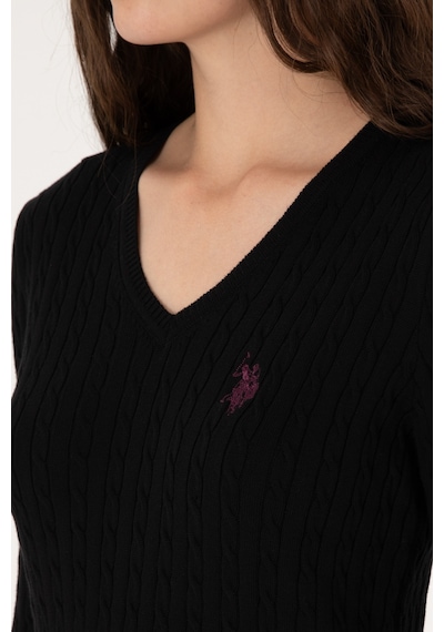 U.S. Polo Assn. Kadın Siyah V Yaka Basic Kazak 50313625-VR046