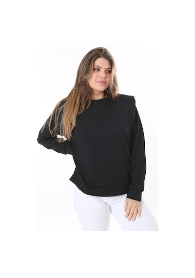 Şans Kadın Büyük Beden Siyah Omuz Detaylı Ön Baskılı Sweatshirt 65n38050-siyah Siyah