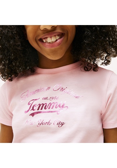 Tommy Hilfiger Metallic Script Çocuk Lacivert T-shirt Kg0kg08636 Pembe