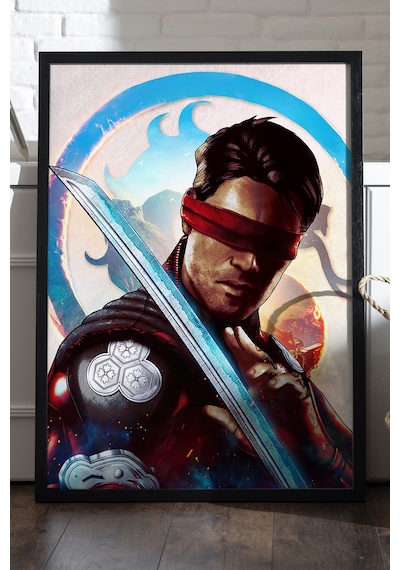 Mortal Kombat Siyah Ahşap Çerçeveli Poster, Dekoratif Oyun Duvar Tablosu