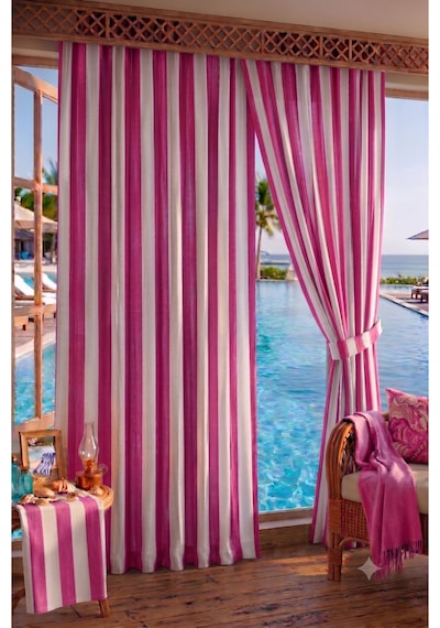 2 Kanat Mutfak Ve Salon Odası Fon Perdesi Desenli Dekoratif Dijital Baskılı Premium Mutfak Ve Salon Odası Perdesi Pembe