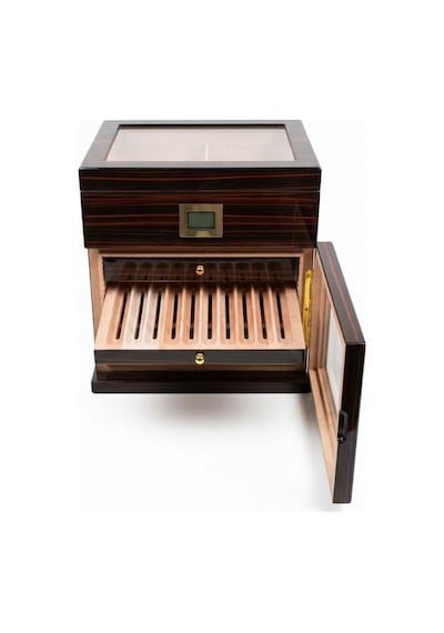 Premiumquality Vitacura 4 Çekmeceli İçi Ledli Kahverengi Sedir Humidor Puro Kutusu Tr9825