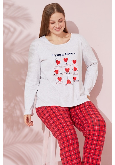Siyah İnci Pamuklu Curve Büyük Beden Battal Boy Örme Pijama Takım 24240685 Gri