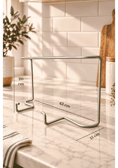 Parlak Silver Metal Tepsi Standı Tezgah Üstü Tepsi Düzenleyici Ve Tepsi Tutucu Stand Gümüş