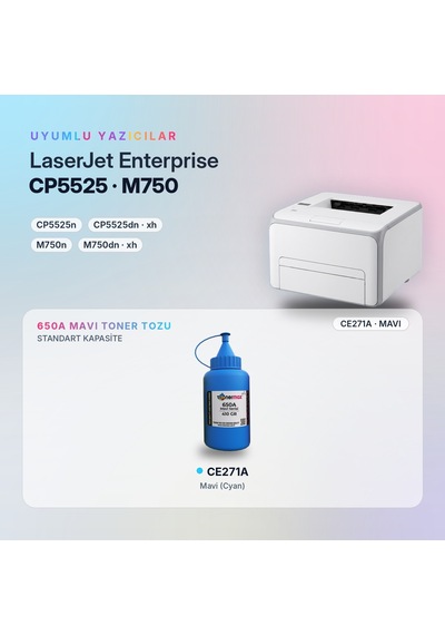 Hp 650a Ce271a Toner Tozu Mavi 410gr / Color Laserjet Enterprise Cp5525 / M750